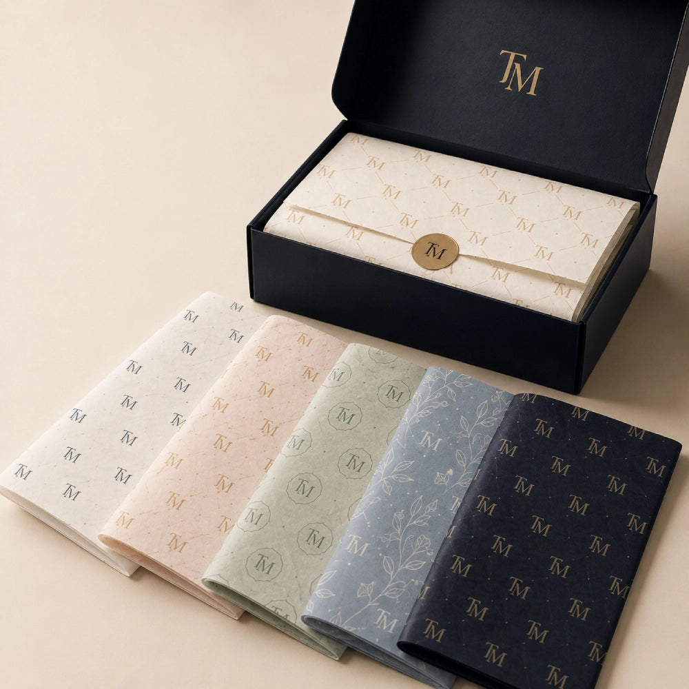 Image of Custom printed tissue paper in flexible order quantities for small runs and bulk packaging needs